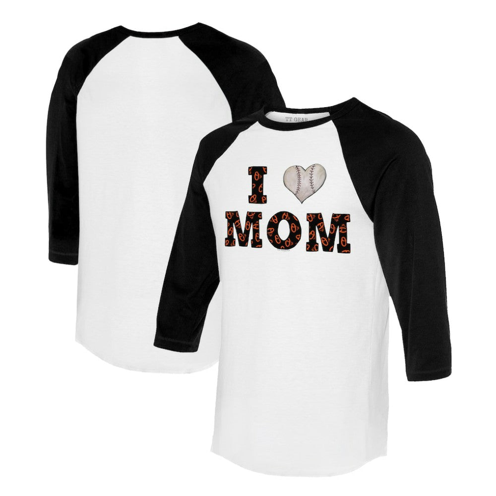 Baltimore Orioles Tiny Turnip Women's I Love Mom 3/4-Sleeve Raglan T-Shirt White/Black