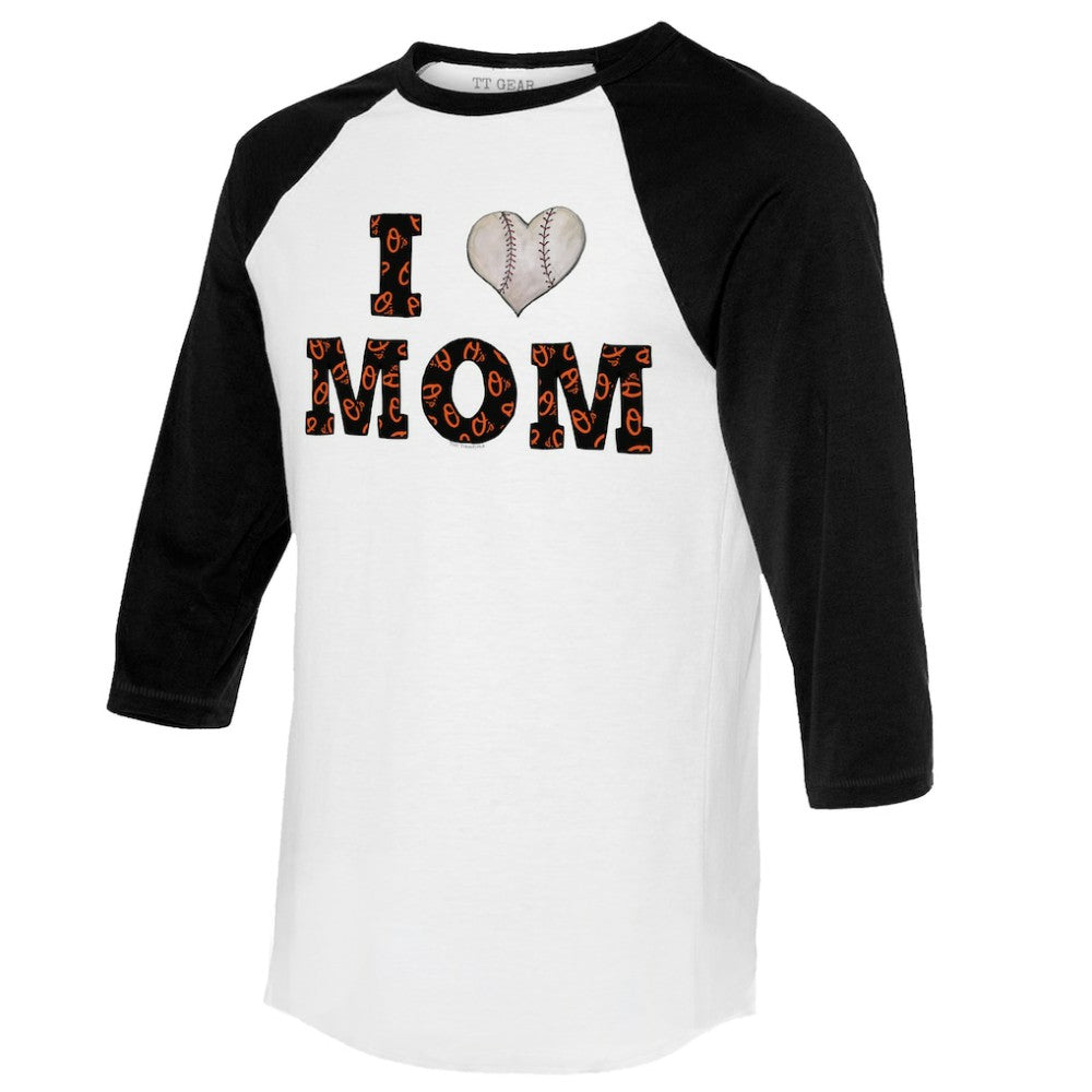 Baltimore Orioles Tiny Turnip Women's I Love Mom 3/4-Sleeve Raglan T-Shirt White/Black