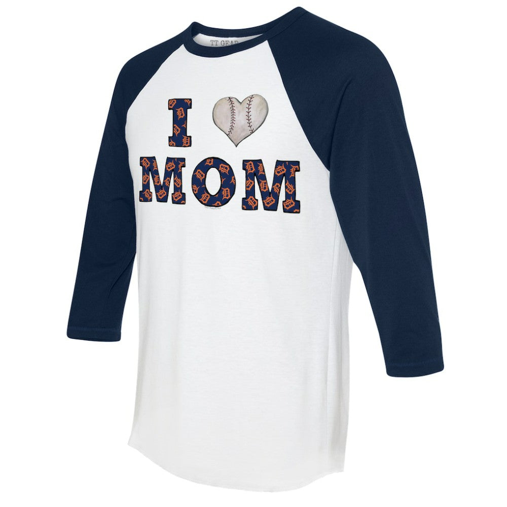 Detroit Tigers Tiny Turnip Women's I Love Mom 3/4-Sleeve Raglan T-Shirt White/Navy
