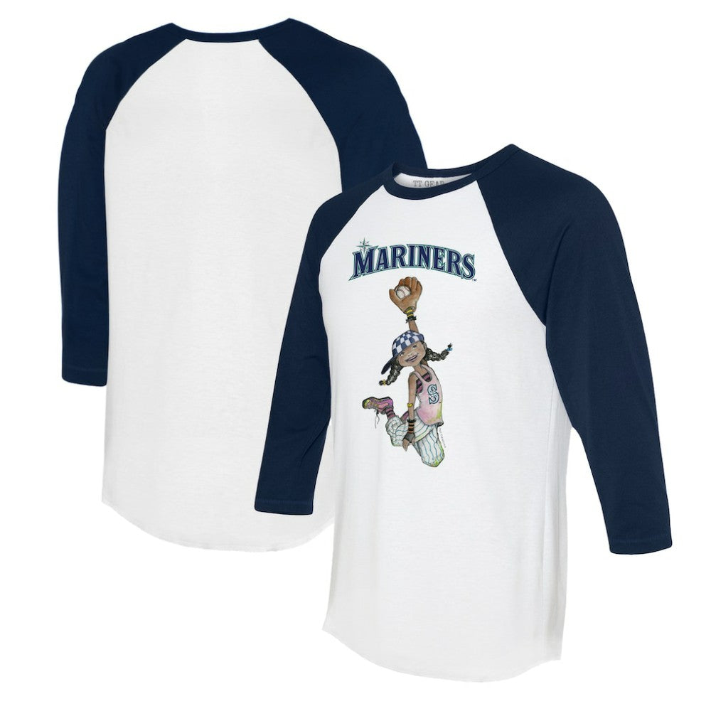 Seattle Mariners Tiny Turnip Women's Jada 3/4-Sleeve Raglan T-Shirt White/Navy