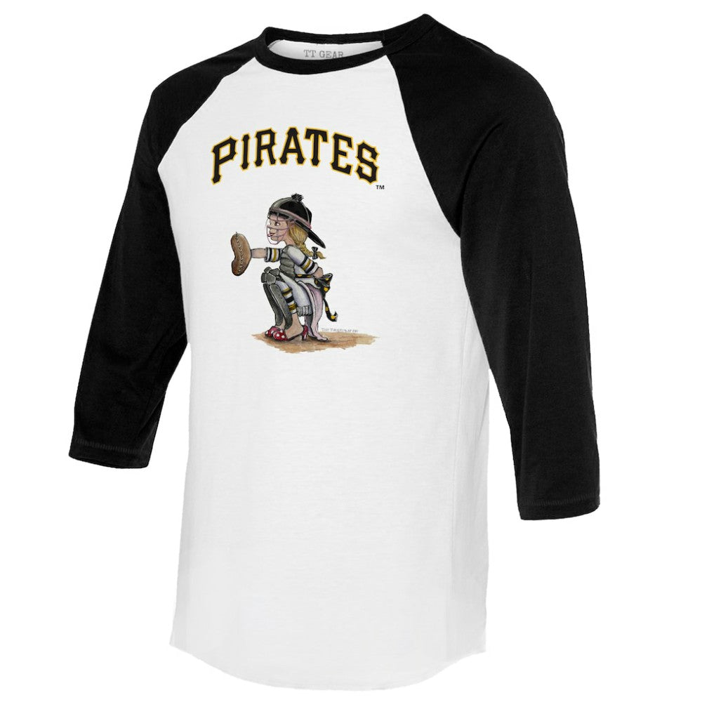 Pittsburgh Pirates Tiny Turnip Women's Kate 3/4-Sleeve Raglan T-Shirt White/Black