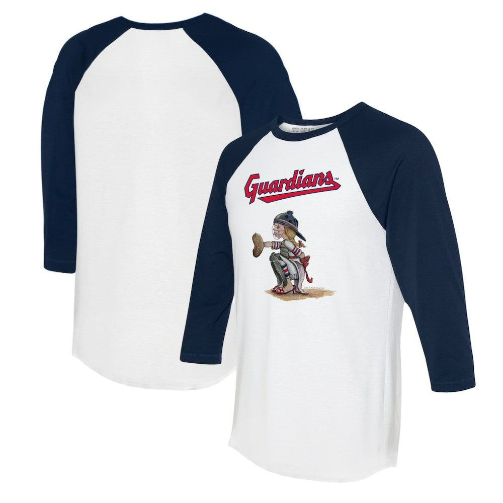 Cleveland Guardians Tiny Turnip Women's Kate 3/4-Sleeve Raglan T-Shirt White/Navy