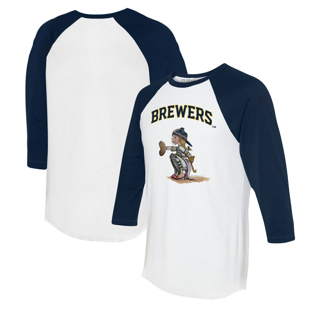 Milwaukee Brewers Tiny Turnip Women's Kate 3/4-Sleeve Raglan T-Shirt White/Navy