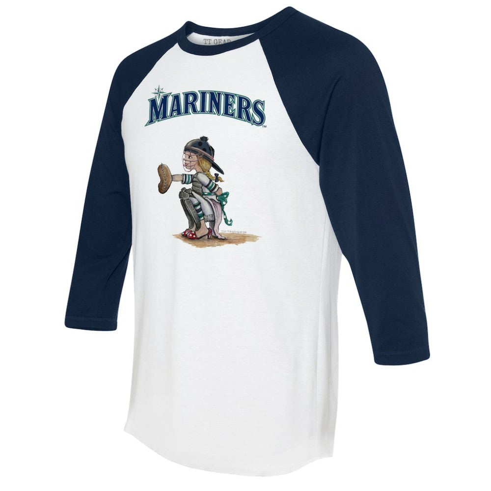 Seattle Mariners Tiny Turnip Women's Kate 3/4-Sleeve Raglan T-Shirt White/Navy