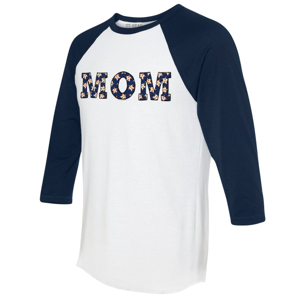Houston Astros Tiny Turnip Women's Logo Mom 3/4-Sleeve Raglan T-Shirt White/Navy