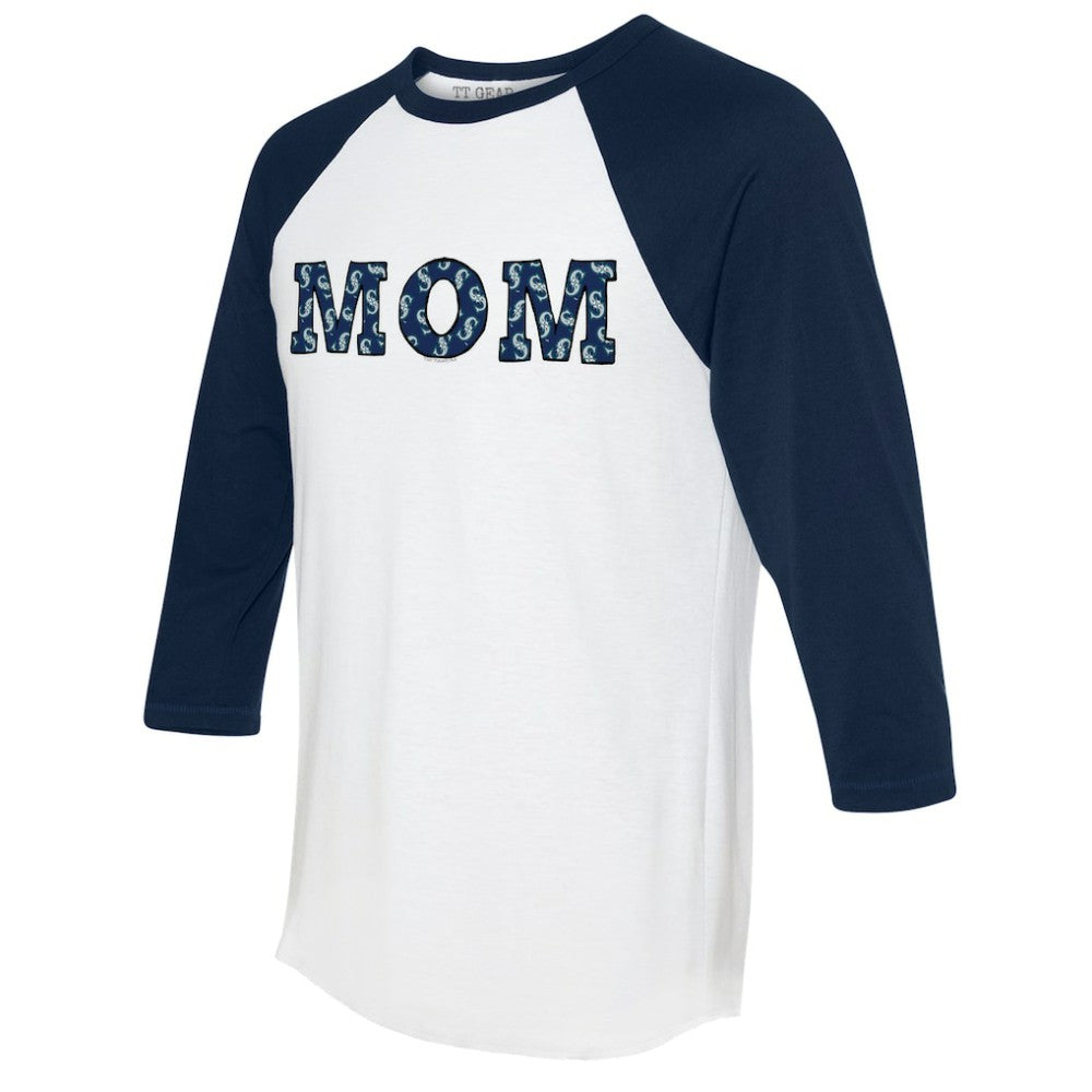 Seattle Mariners Tiny Turnip Women's Logo Mom 3/4-Sleeve Raglan T-Shirt White/Navy