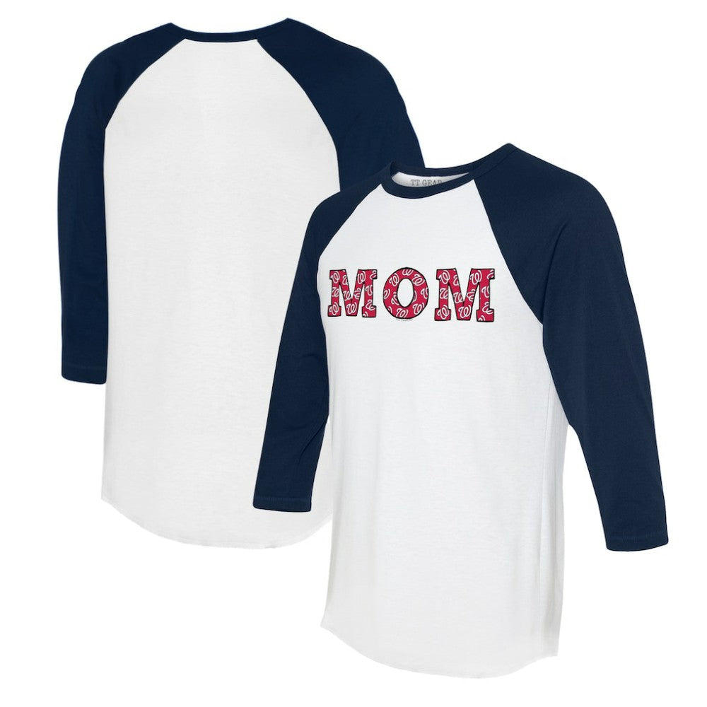 Washington Nationals Tiny Turnip Women's Logo Mom 3/4-Sleeve Raglan T-Shirt White/Navy