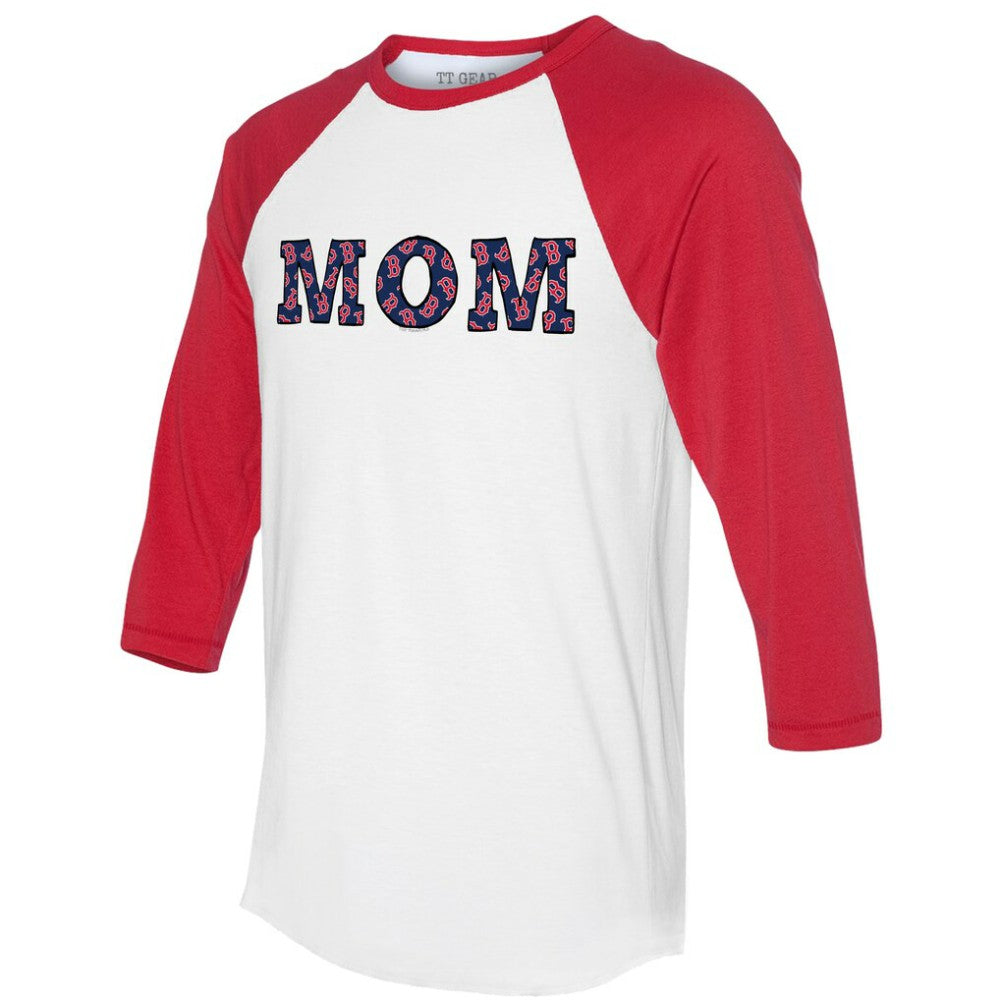 Boston Red Sox Tiny Turnip Women's Logo Mom 3/4-Sleeve Raglan T-Shirt White/Red