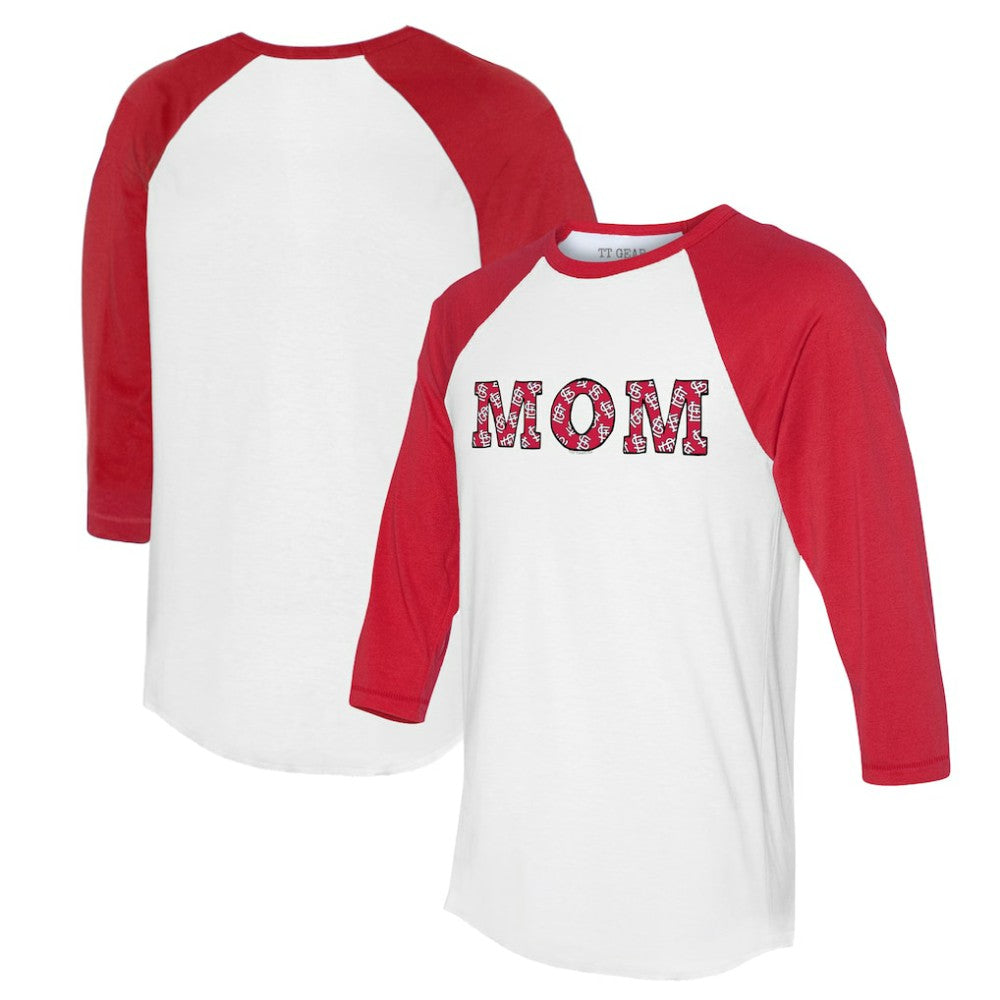 St. Louis Cardinals Tiny Turnip Women's Logo Mom 3/4-Sleeve Raglan T-Shirt White/Red