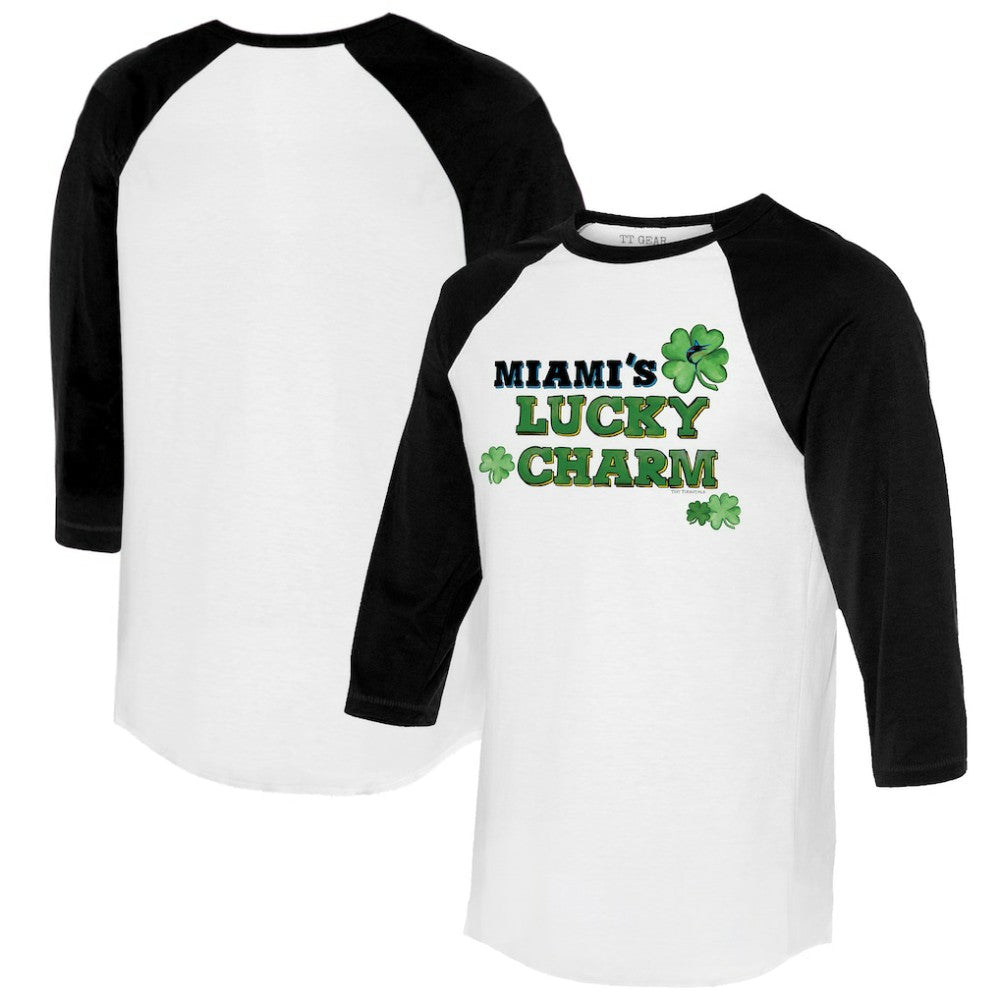 Miami Marlins Tiny Turnip Women's Lucky Charm 3/4-Sleeve Raglan T-Shirt White/Black