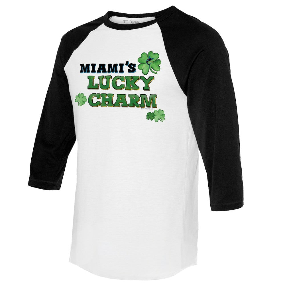 Miami Marlins Tiny Turnip Women's Lucky Charm 3/4-Sleeve Raglan T-Shirt White/Black