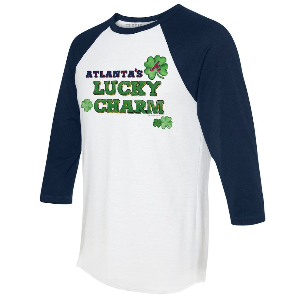 Atlanta Braves Tiny Turnip Women's Lucky Charm 3/4-Sleeve Raglan T-Shirt White/Navy