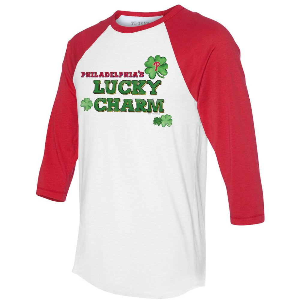 Philadelphia Phillies Tiny Turnip Women's Lucky Charm 3/4-Sleeve Raglan T-Shirt White/Red