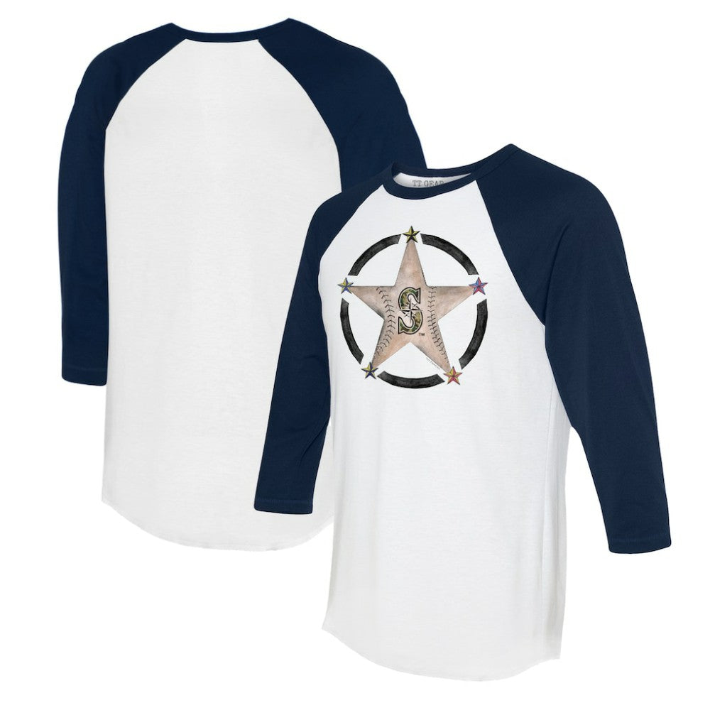 Seattle Mariners Tiny Turnip Women's Military Star 3/4-Sleeve Raglan T-Shirt White/Navy