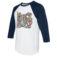 Washington Nationals Tiny Turnip Women's Peace Love Baseball 3/4-Sleeve Raglan T-Shirt White/Navy