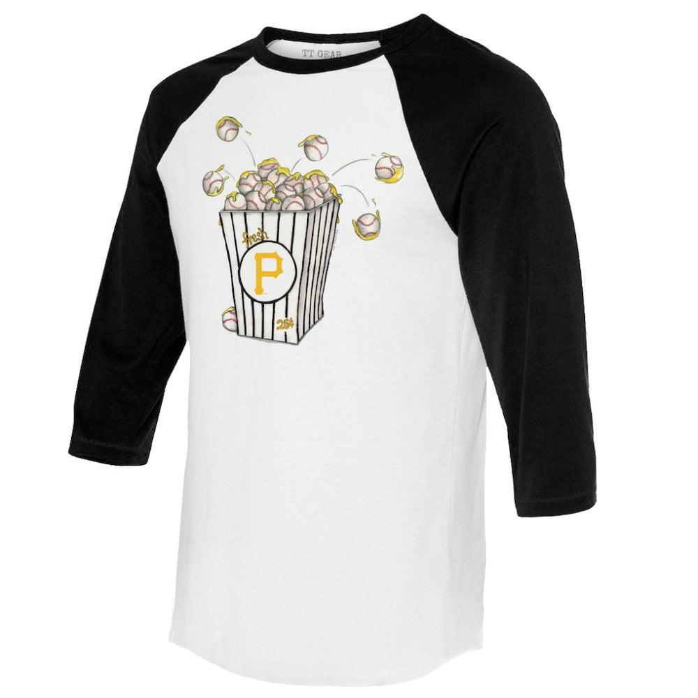 Pittsburgh Pirates Tiny Turnip Women's Popcorn 3/4-Sleeve Raglan T-Shirt White/Black