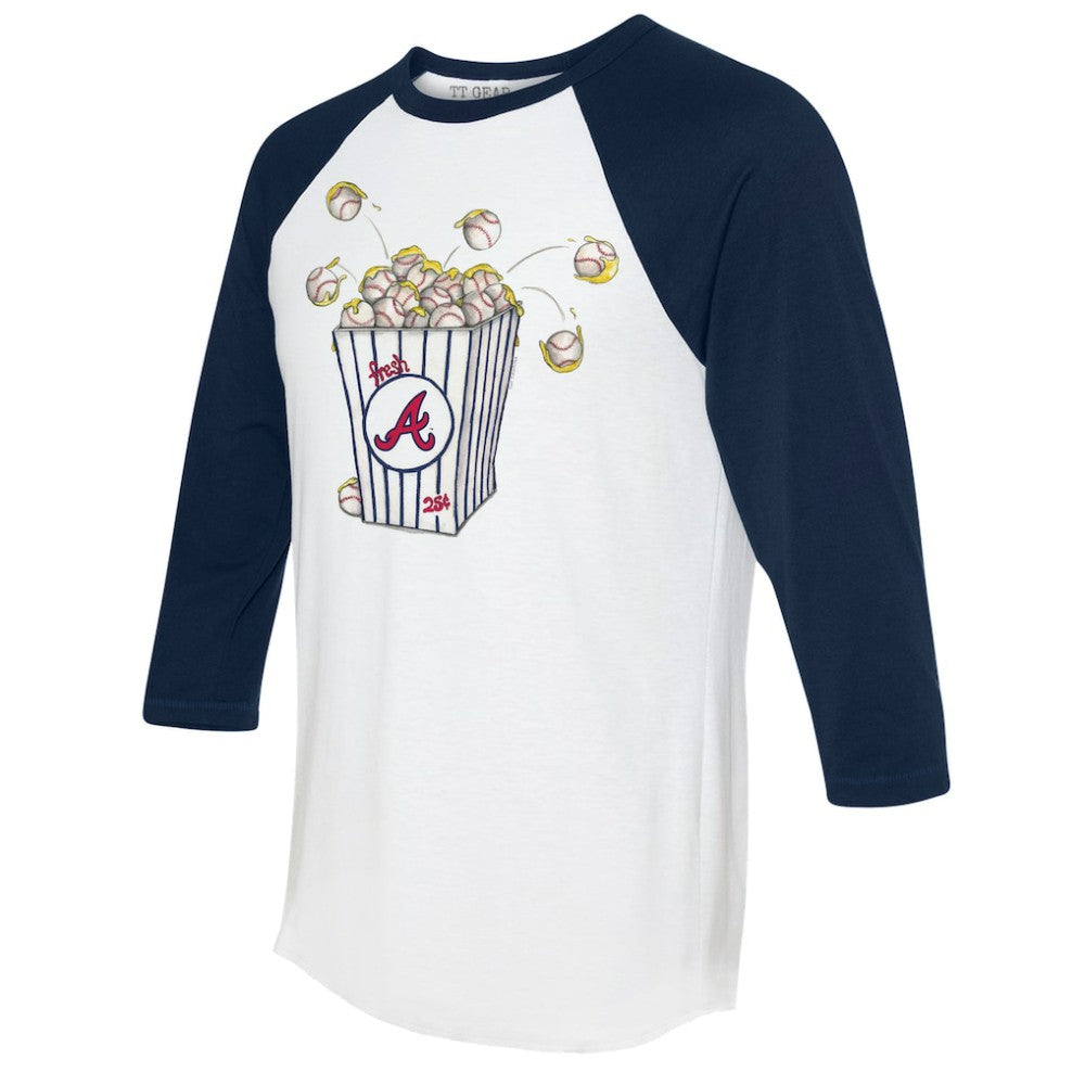 Atlanta Braves Tiny Turnip Women's Popcorn 3/4-Sleeve Raglan T-Shirt White/Navy