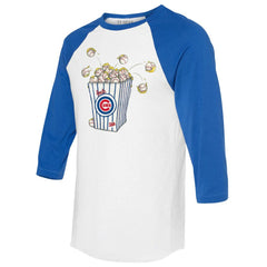 Chicago Cubs Tiny Turnip Women's Popcorn 3/4-Sleeve Raglan T-Shirt White/Royal
