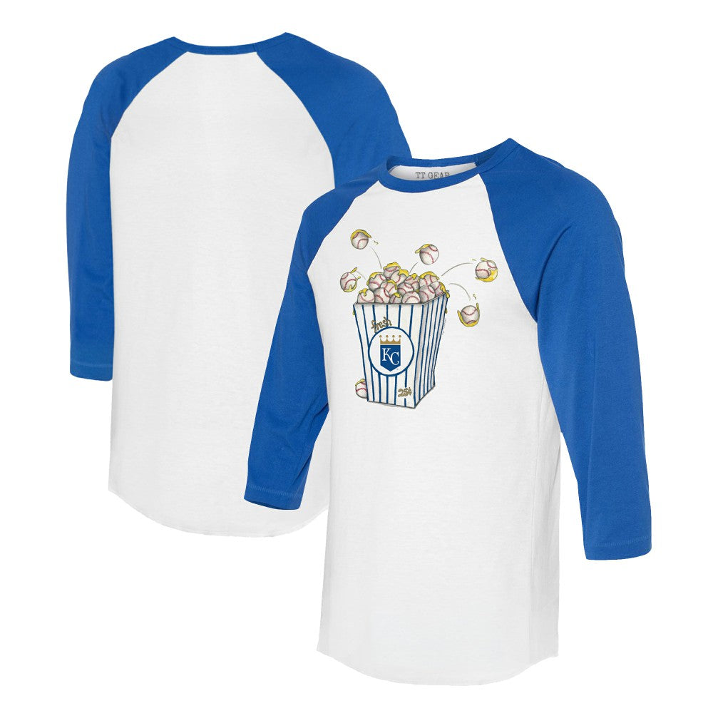 Kansas City Royals Tiny Turnip Women's Popcorn 3/4-Sleeve Raglan T-Shirt White/Royal