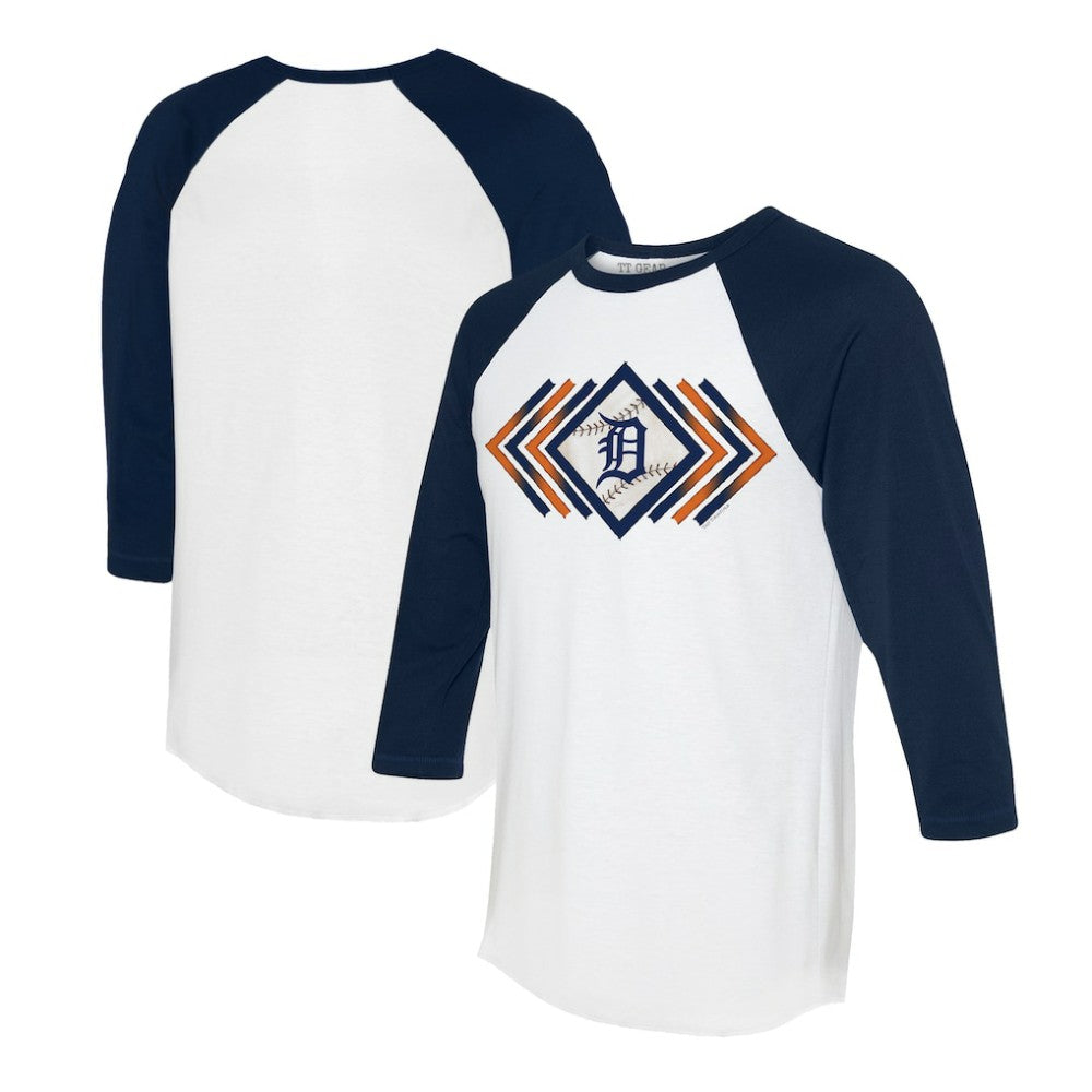 Detroit Tigers Tiny Turnip Women's Prism Arrows 3/4-Sleeve Raglan T-Shirt White