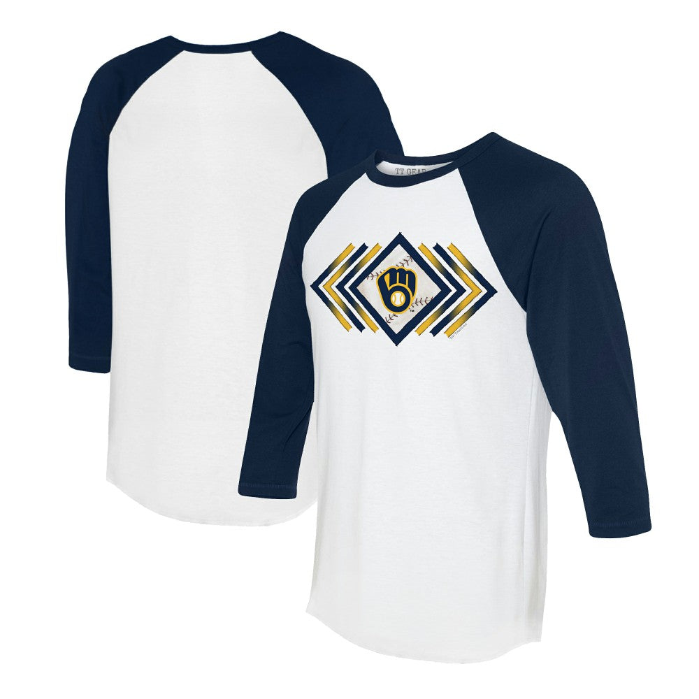 Milwaukee Brewers Tiny Turnip Women's Prism Arrows 3/4-Sleeve Raglan T-Shirt White