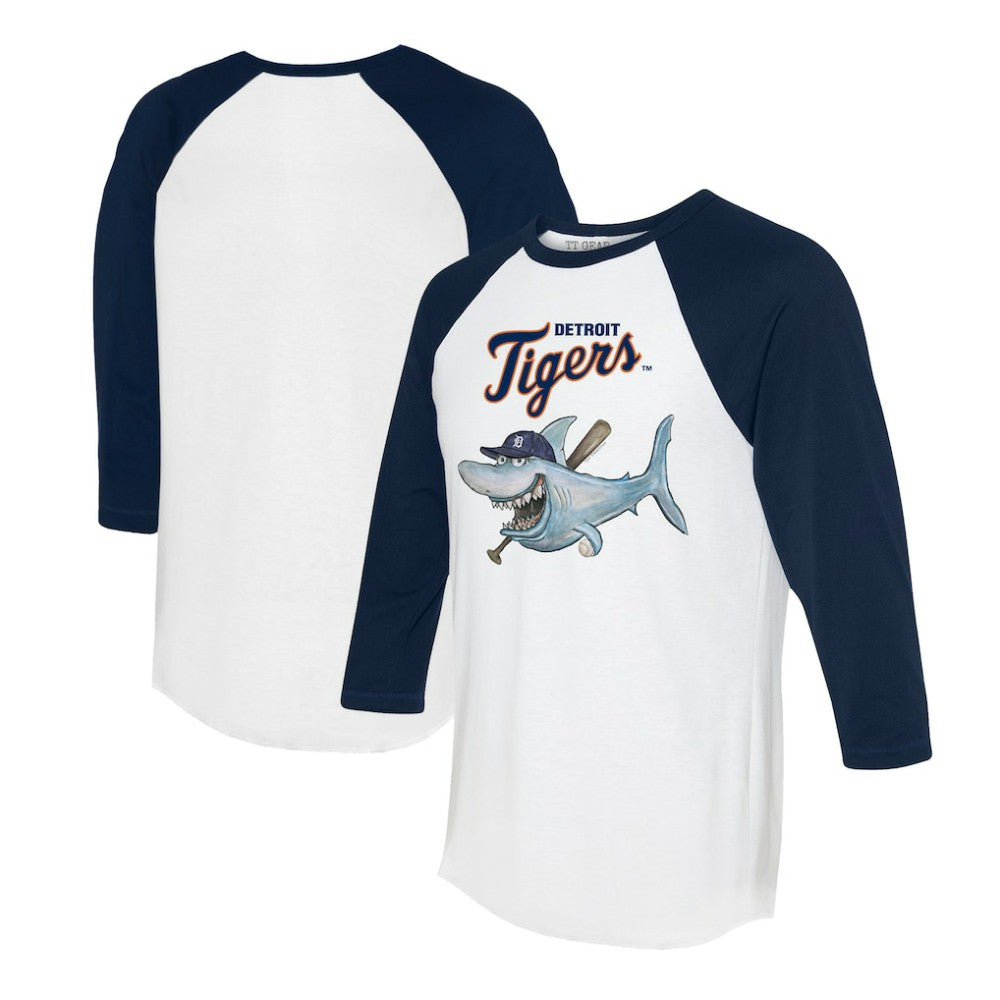 Detroit Tigers Tiny Turnip Women's Shark 3/4-Sleeve Raglan T-Shirt White/Navy