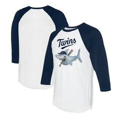 Minnesota Twins Tiny Turnip Women's Shark 3/4-Sleeve Raglan T-Shirt White/Navy