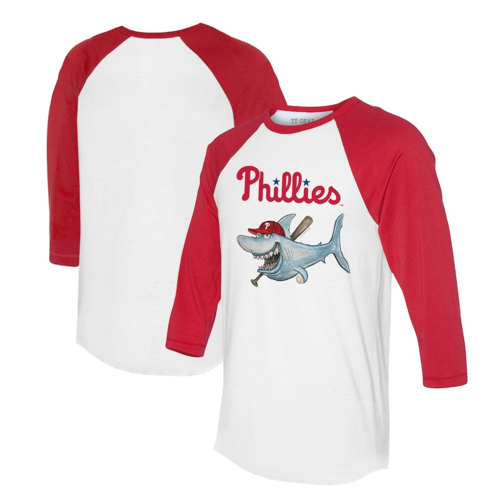 Philadelphia Phillies Tiny Turnip Women's Shark 3/4-Sleeve Raglan T-Shirt White/Red