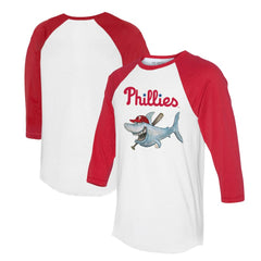 Philadelphia Phillies Tiny Turnip Women's Shark 3/4-Sleeve Raglan T-Shirt White/Red