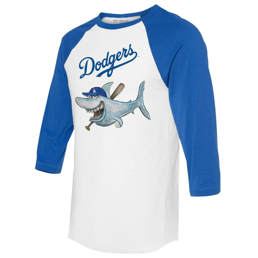 Los Angeles Dodgers Tiny Turnip Women's Shark 3/4-Sleeve Raglan T-Shirt White/Royal