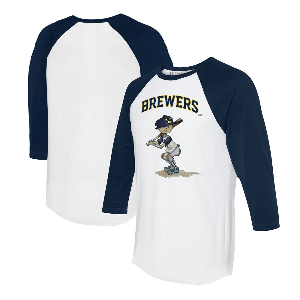 Milwaukee Brewers Tiny Turnip Women's Slugger 3/4-Sleeve Raglan T-Shirt White/Navy