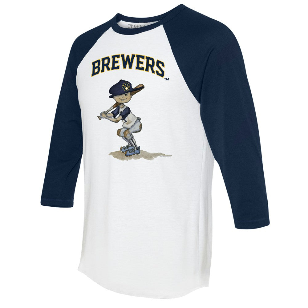 Milwaukee Brewers Tiny Turnip Women's Slugger 3/4-Sleeve Raglan T-Shirt White/Navy