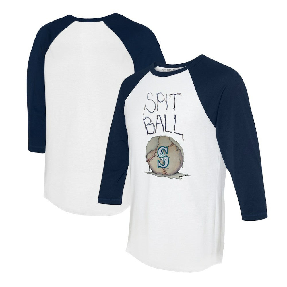 Seattle Mariners Tiny Turnip Women's Spit Ball 3/4-Sleeve Raglan T-Shirt White/Navy
