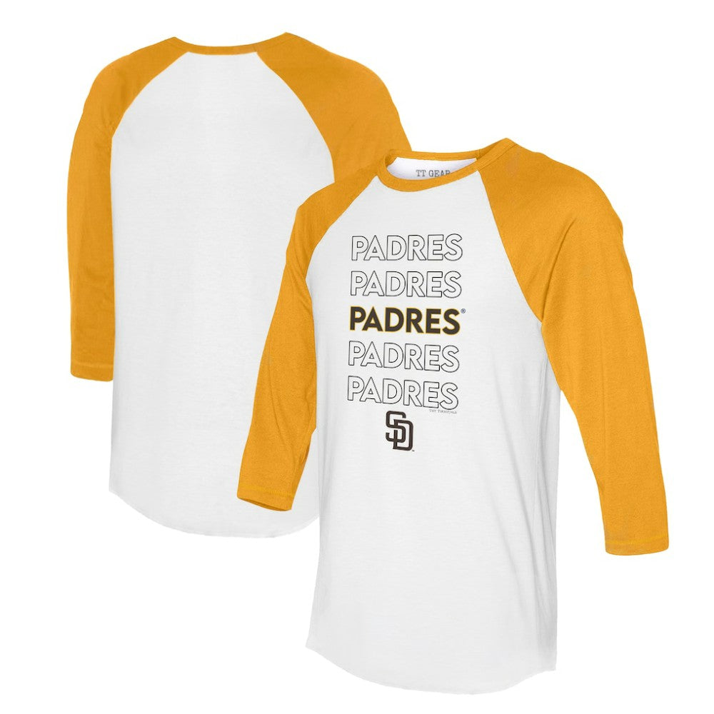San Diego Padres Tiny Turnip Women's Stacked 3/4-Sleeve Raglan T-Shirt White/Gold