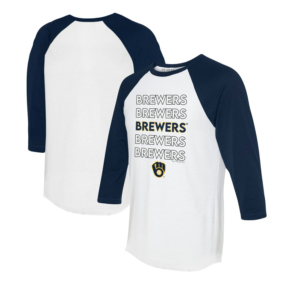Milwaukee Brewers Tiny Turnip Women's Stacked 3/4-Sleeve Raglan T-Shirt White/Navy