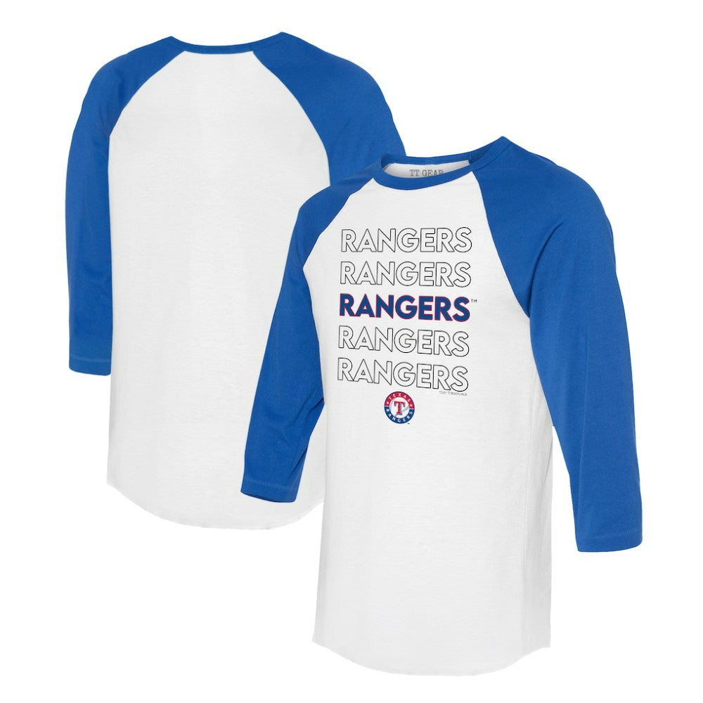 Texas Rangers Tiny Turnip Unisex Stacked 3/4-Sleeve Raglan T-Shirt White/Royal