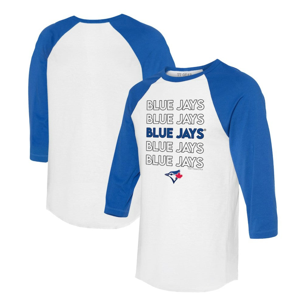 Toronto Blue Jays Tiny Turnip Unisex Stacked 3/4-Sleeve Raglan T-Shirt White/Royal
