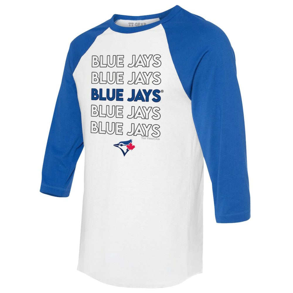 Toronto Blue Jays Tiny Turnip Unisex Stacked 3/4-Sleeve Raglan T-Shirt White/Royal