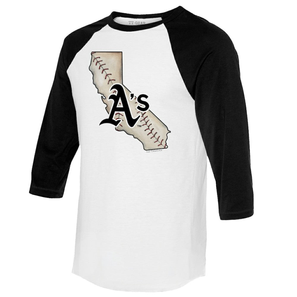 Athletics Tiny Turnip Unisex State Outline 3/4-Sleeve Raglan T-Shirt White/Black
