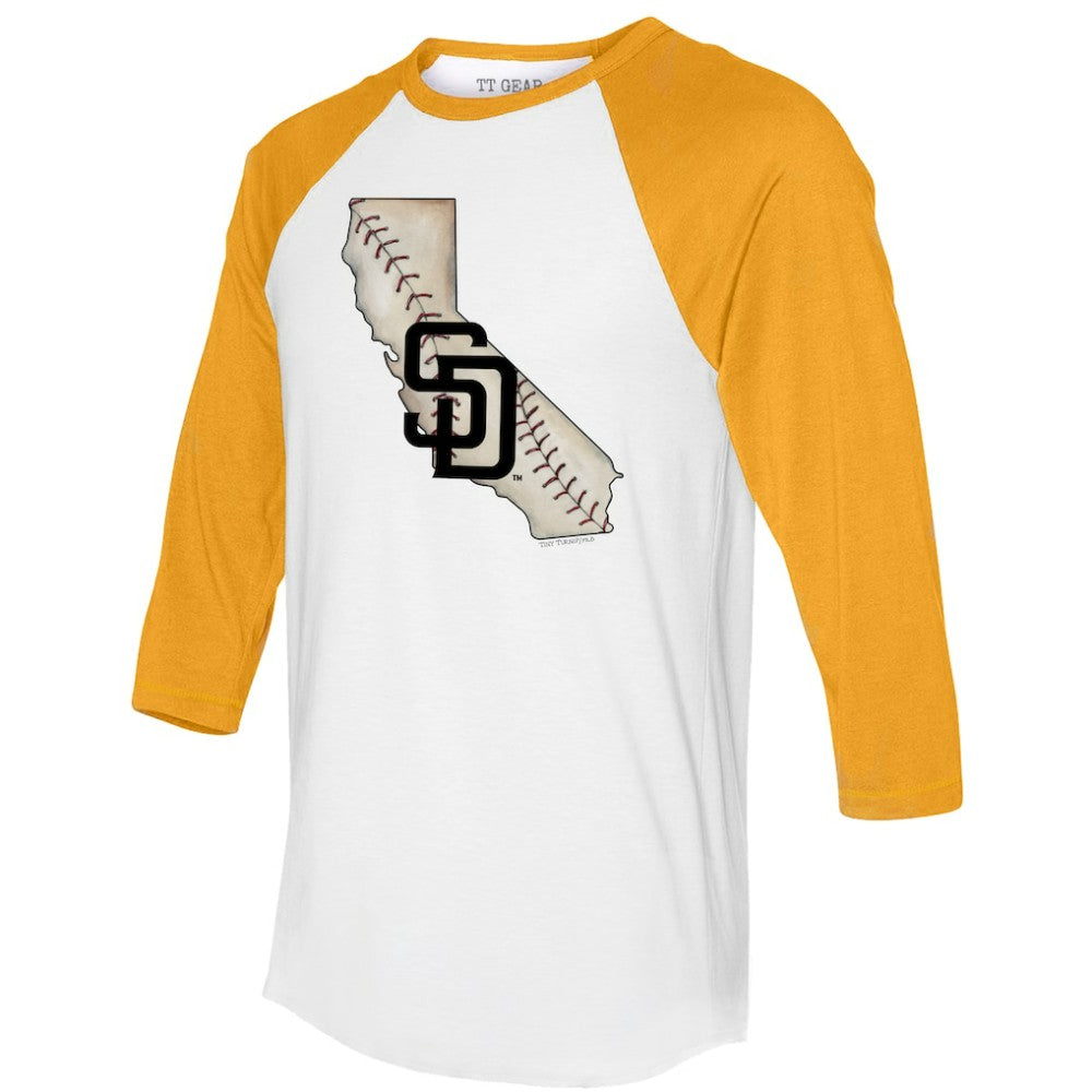 San Diego Padres Tiny Turnip Unisex State Outline 3/4-Sleeve Raglan T-Shirt White/Gold