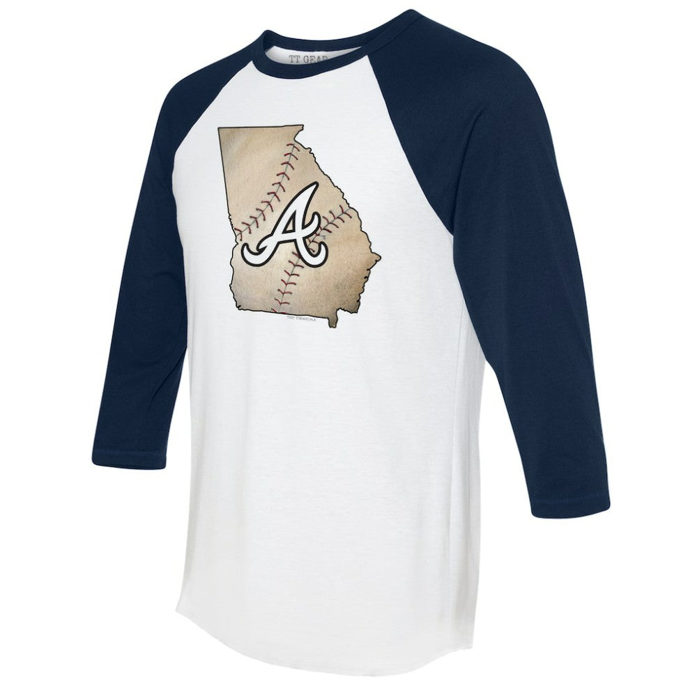 Atlanta Braves Tiny Turnip Unisex State Outline 3/4-Sleeve Raglan T-Shirt White/Navy