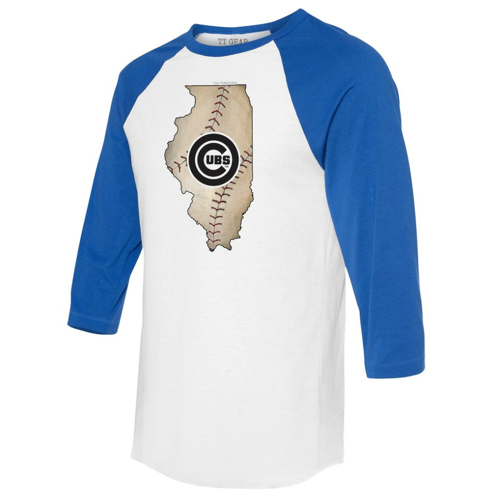Chicago Cubs Tiny Turnip Unisex State Outline 3/4-Sleeve Raglan T-Shirt White/Royal