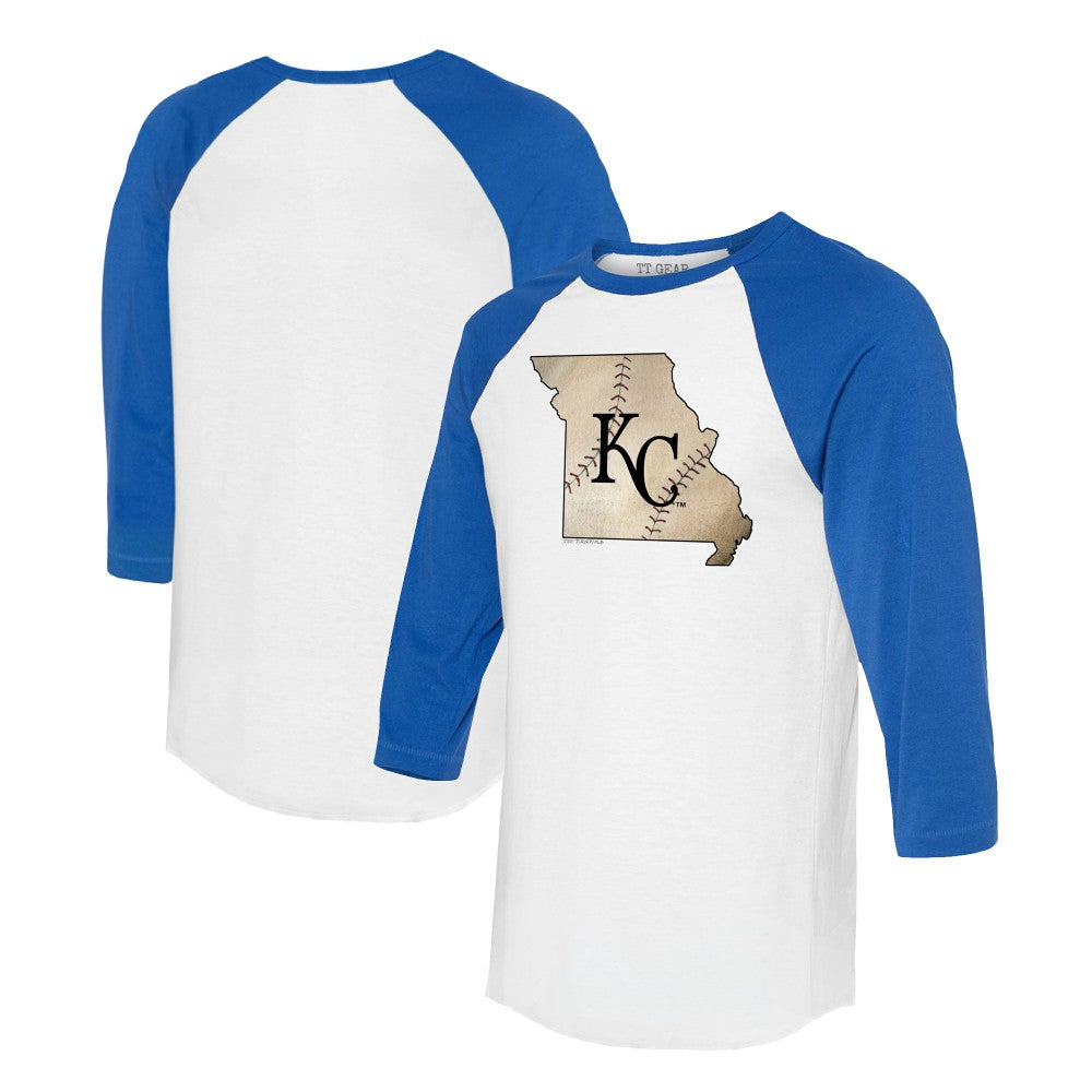 Kansas City Royals Tiny Turnip Unisex State Outline 3/4-Sleeve Raglan T-Shirt White/Royal