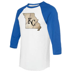 Kansas City Royals Tiny Turnip Unisex State Outline 3/4-Sleeve Raglan T-Shirt White/Royal