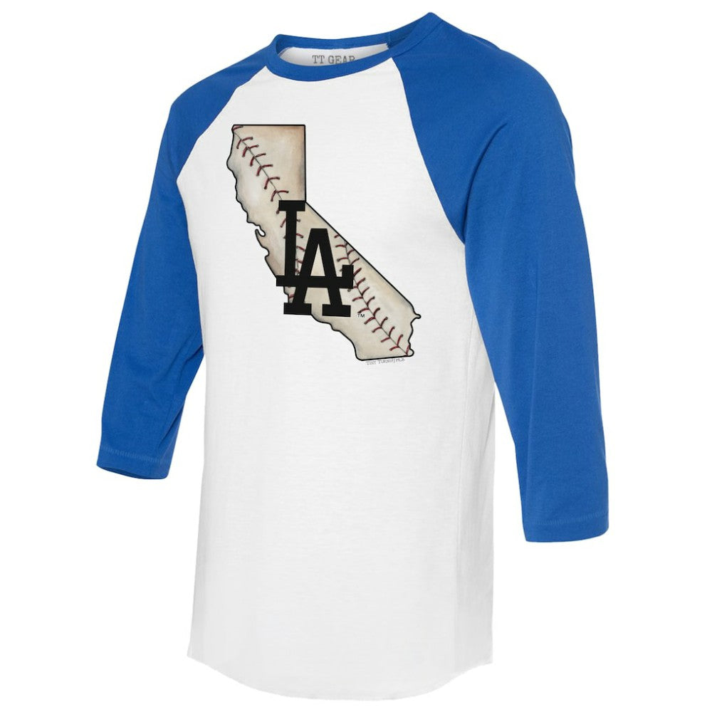 Los Angeles Dodgers Tiny Turnip Unisex State Outline 3/4-Sleeve Raglan T-Shirt White/Royal