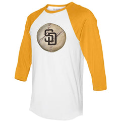 San Diego Padres Tiny Turnip Unisex Stitched Baseball 3/4-Sleeve Raglan T-Shirt White/Gold