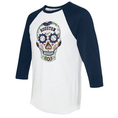 Houston Astros Tiny Turnip Unisex Sugar Skull 3/4-Sleeve Raglan T-Shirt White/Navy