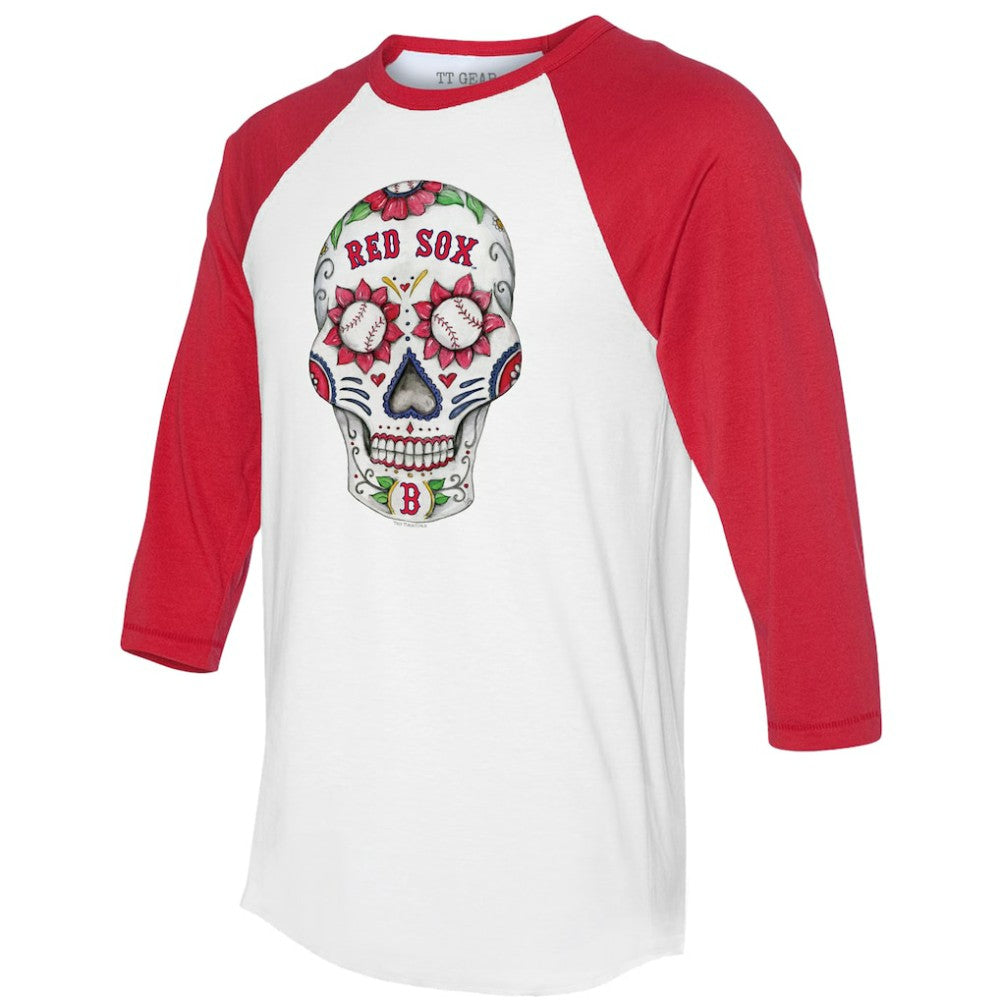 Boston Red Sox Tiny Turnip Unisex Sugar Skull 3/4-Sleeve Raglan T-Shirt White/Red