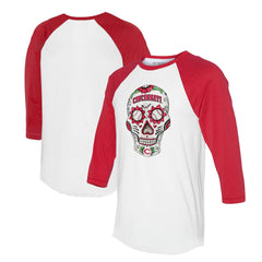 Cincinnati Reds Tiny Turnip Unisex Sugar Skull 3/4-Sleeve Raglan T-Shirt White/Red