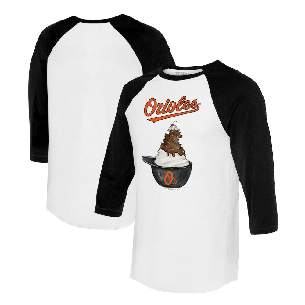 Baltimore Orioles Tiny Turnip Unisex Sundae Helmet 3/4-Sleeve Raglan T-Shirt White/Black